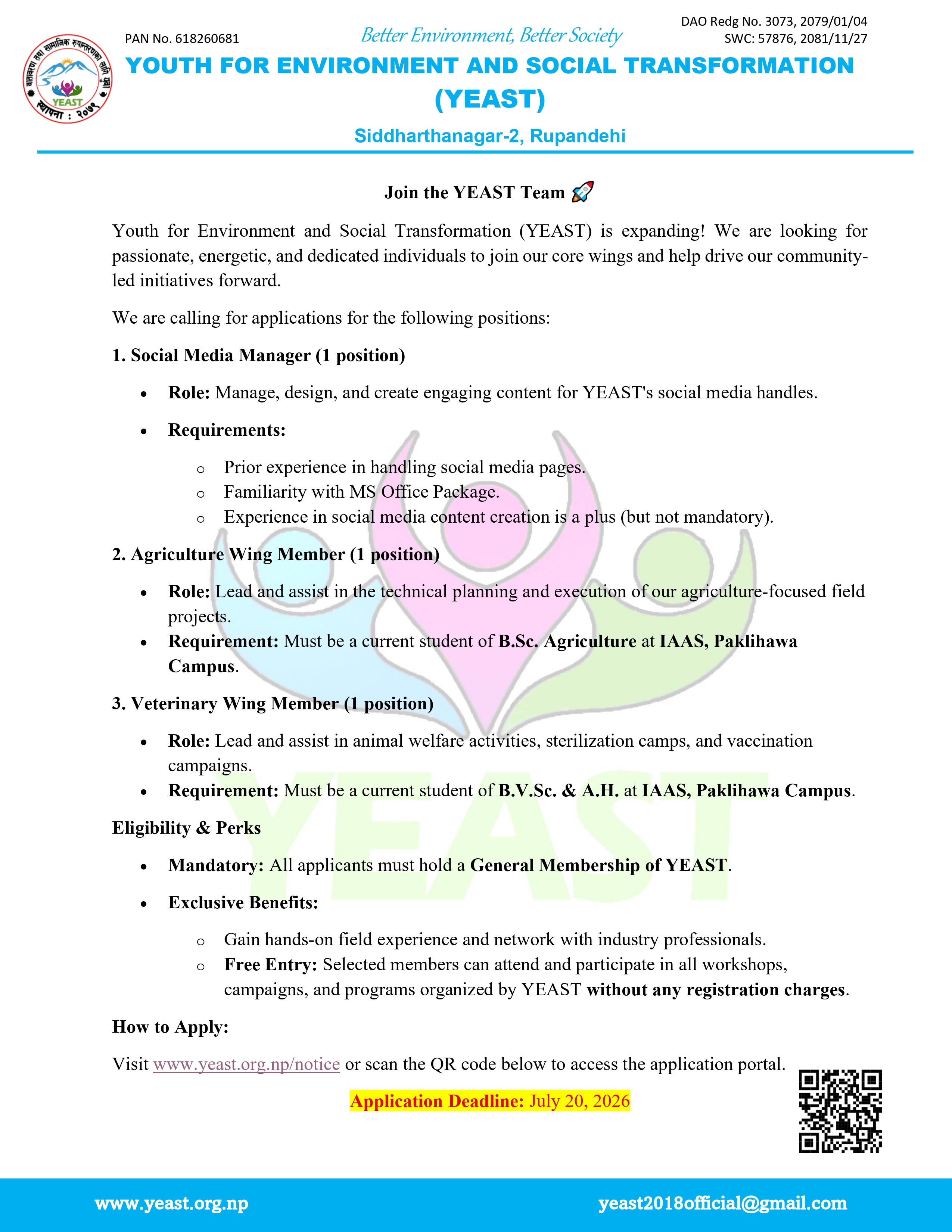 Call for Applications: Join the YEAST Core Team! (Social Media, Ag & Vet Wings)